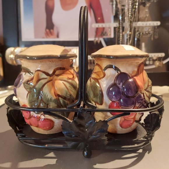 International Tuscany Pamela Gladding Salt and Pepper Shakers with metal Stand - Picture 8 of 12